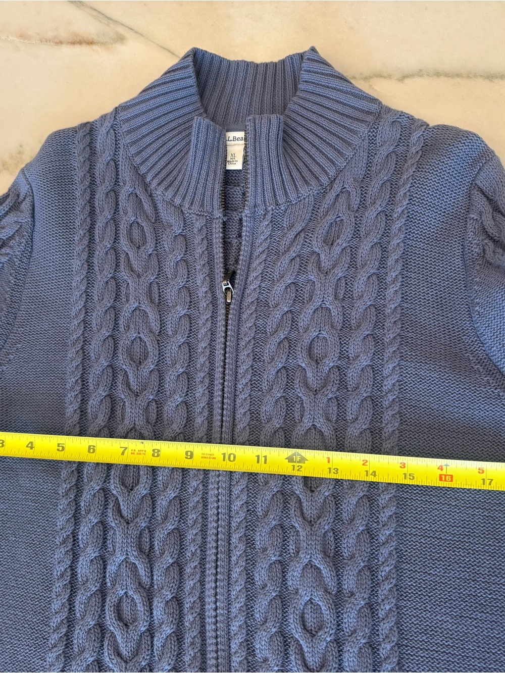 L.L. Bean Dusty Blue Chunky Knit Zip Up Jacket Layering Fall Boho 100% Cotton XL - Picture 6 of 8